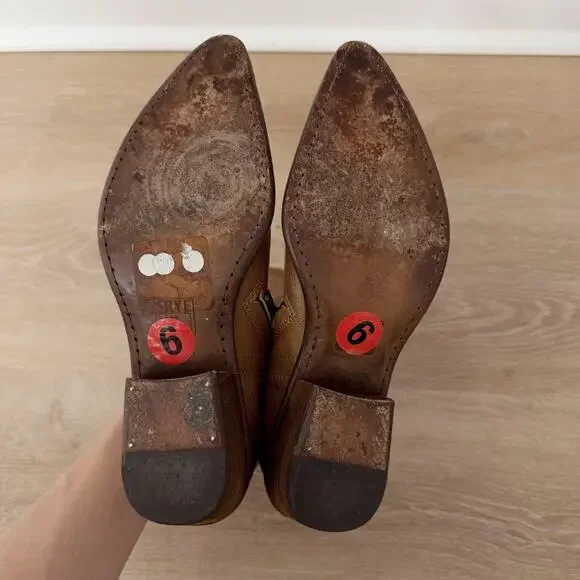 Women’s FRYE Leather Zip Up Western Booties Brown Size 6 - Picture 9 of 11